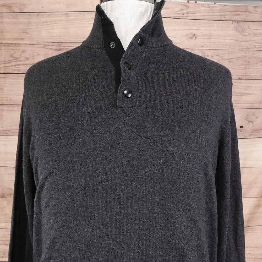 Banana Republic Sweater Mens Large Gray Snap Mock Neck Pullover Long Sleeve